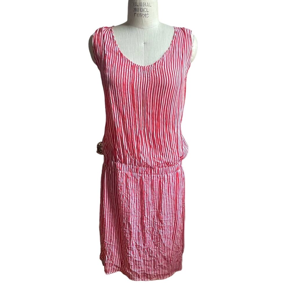 Alquema Red Stripe Sleeveless Dropwaist Crinkle Dress Size 2/ Medium / Large